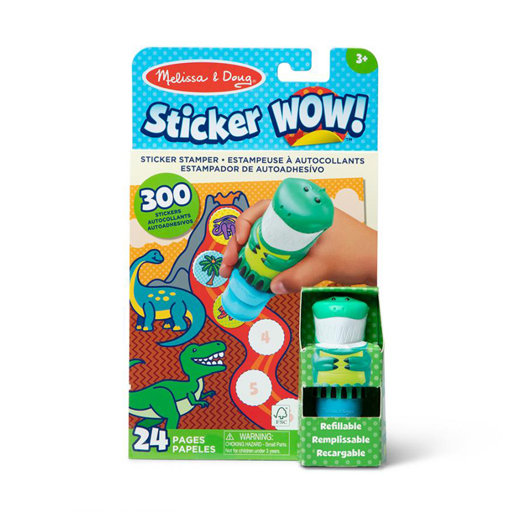 Набір для творчості Melissa &amp; Doug Sticker WOW Динозавр, від 3 років (блокнот, 24 ст + штамп, 1 шт + наліпки, 300 шт) (SM93205/6074899)